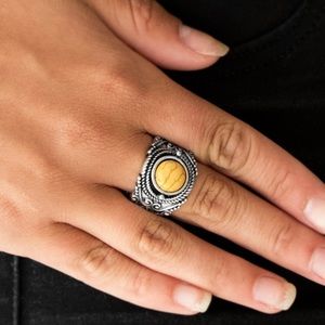 Silver Ring with Marble Citron Colored Stone